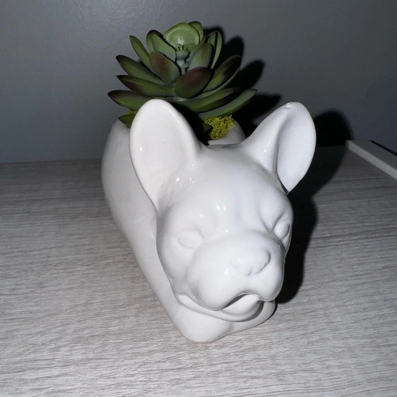 French Bulldog Frenchie Dog Planter White Small 6" Inch Decorative Home Decor - Picture 2 of 7